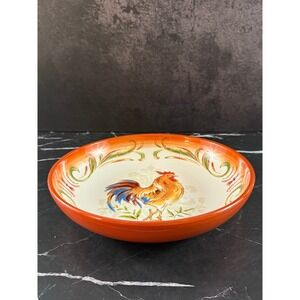 Vintage Pier 1 Imports Hand Painted Ironstone Orange Rooster 9in Bowl